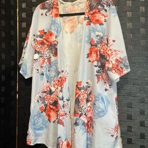 Floral Print Kimono Duster Open Front, Lightweight One Size